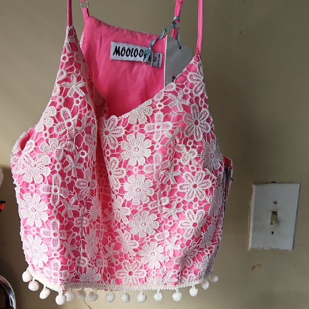 Pink and White Lace Crop Top Mooloola.